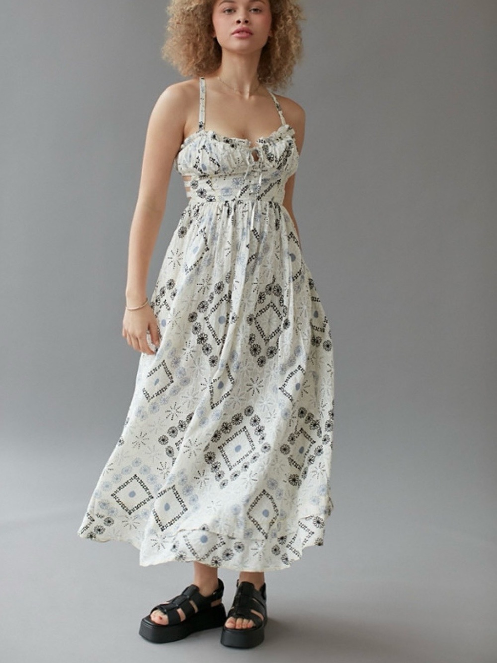 Urban Outfitters Kiera Geometric Tie Pattern Sleeveless Midi Dress Size XS
